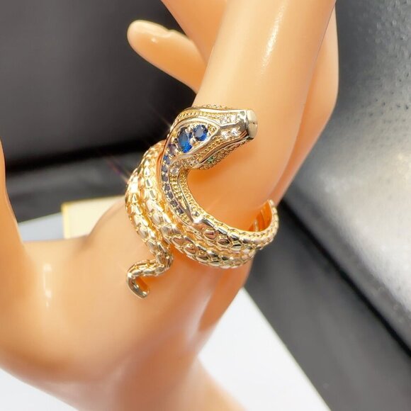 Gold Snake Ring With Blue & Clear Stones Serpent Design size 7 - Picture 6 of 8